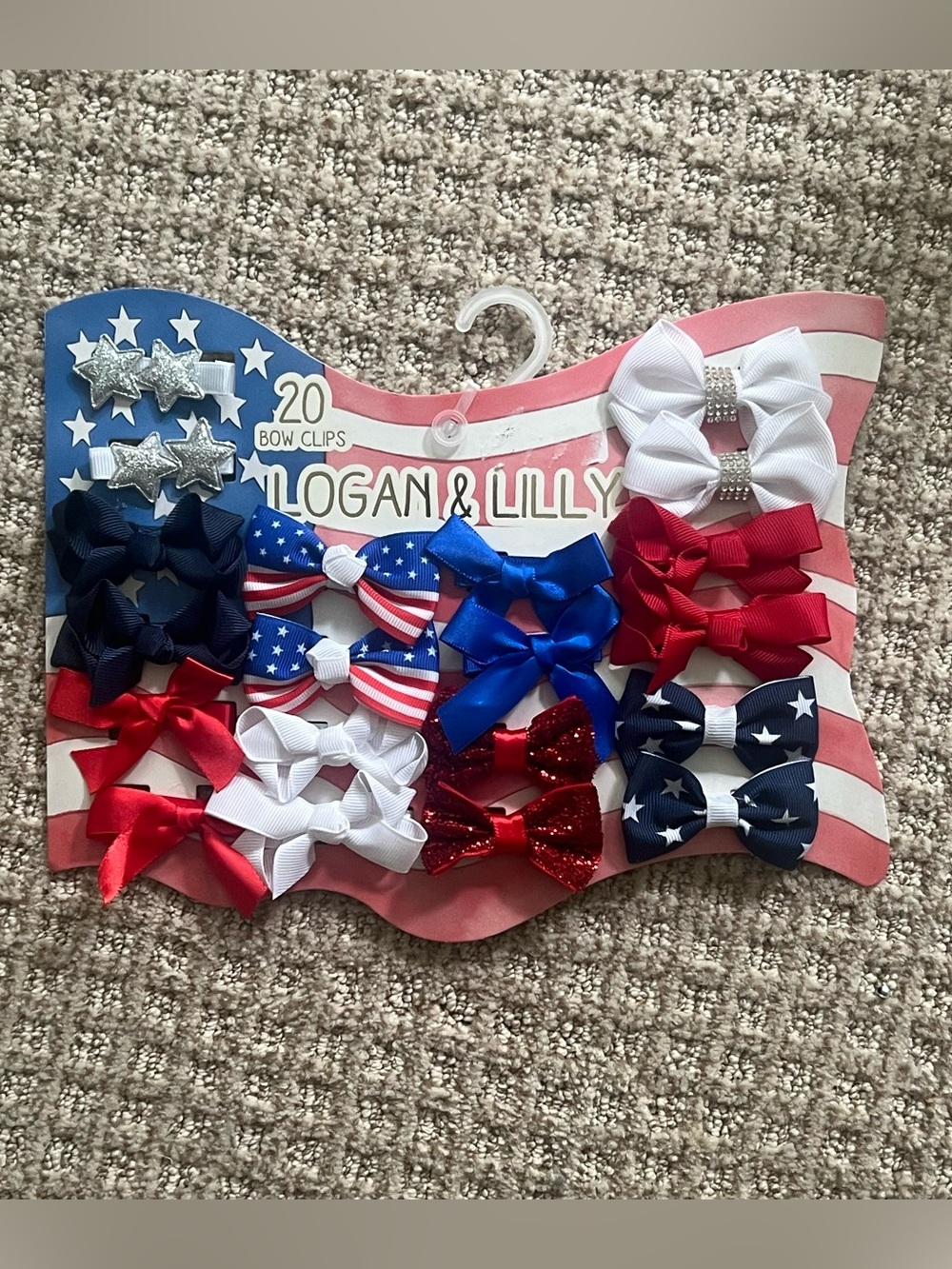 NEW NWT Logan + Lilly Girls Hair Bows Clips USA Patroitic America